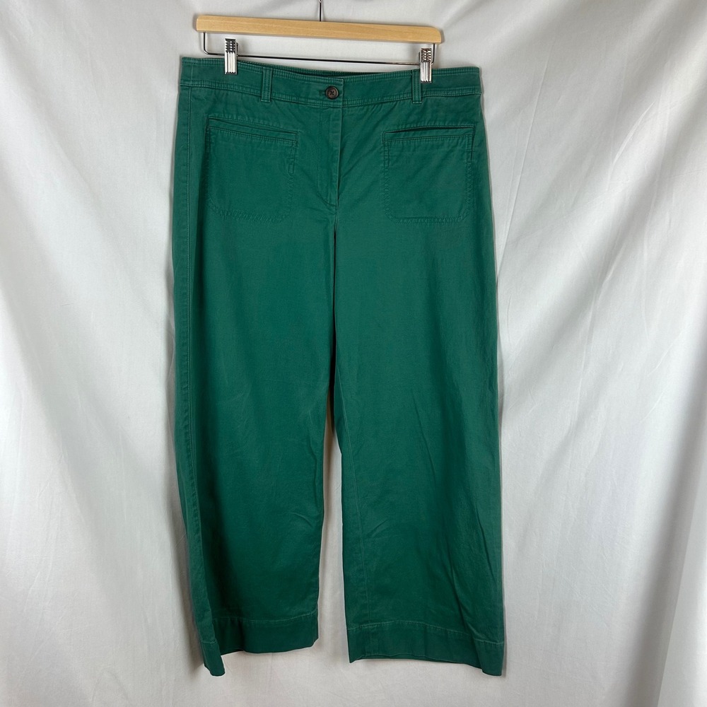 Talbots Womens Green Wide Leg Utility Pants High Rise Cropped Cotton Blend 12 - Picture 2 of 8